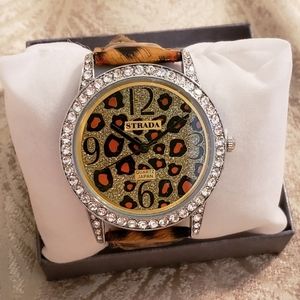 Strata Leopard Print Wrist Watch approx 7 inch strap, 1.5 in face diameter NWT